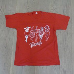 Tenerife Vintage 1990's Cat Red Large T-Shirt